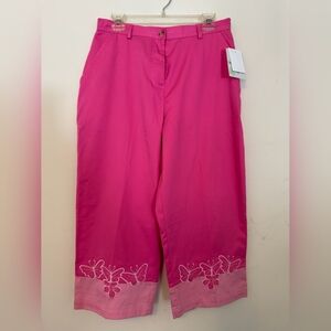 Pink Embroidered Women's Capri Pants
